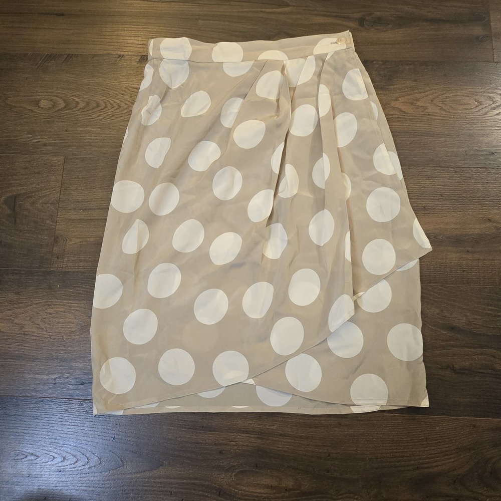Vintage Max Mara Silk Midi Skirt Brown White Polka Dot‎ Size 6-8 Waist 28 Italy